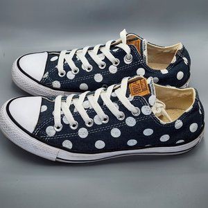 Converse All-Star Blue / White Polka-dot & Leather Tongue Patch Men's 6 Womens 8